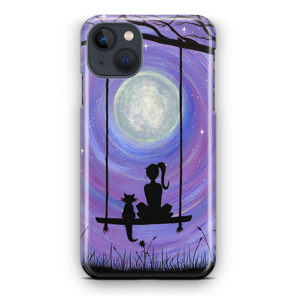 Girl Cat and Moon iPhone 13 / 13 mini Case