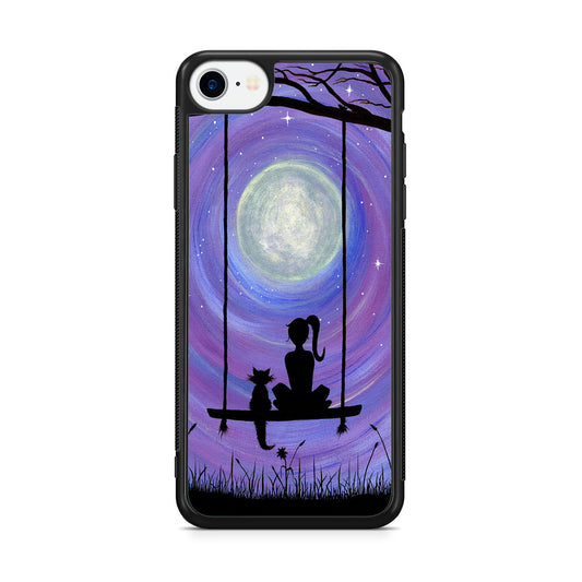 Girl Cat and Moon iPhone SE 3rd Gen 2022 Case