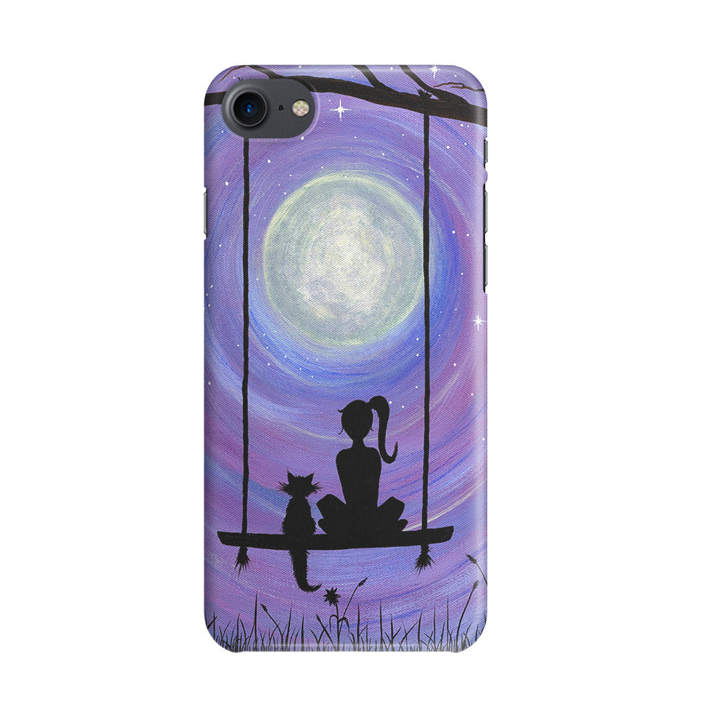 Girl Cat and Moon iPhone SE 3rd Gen 2022 Case