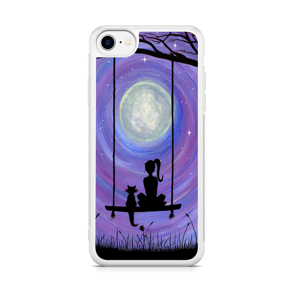 Girl Cat and Moon iPhone SE 3rd Gen 2022 Case