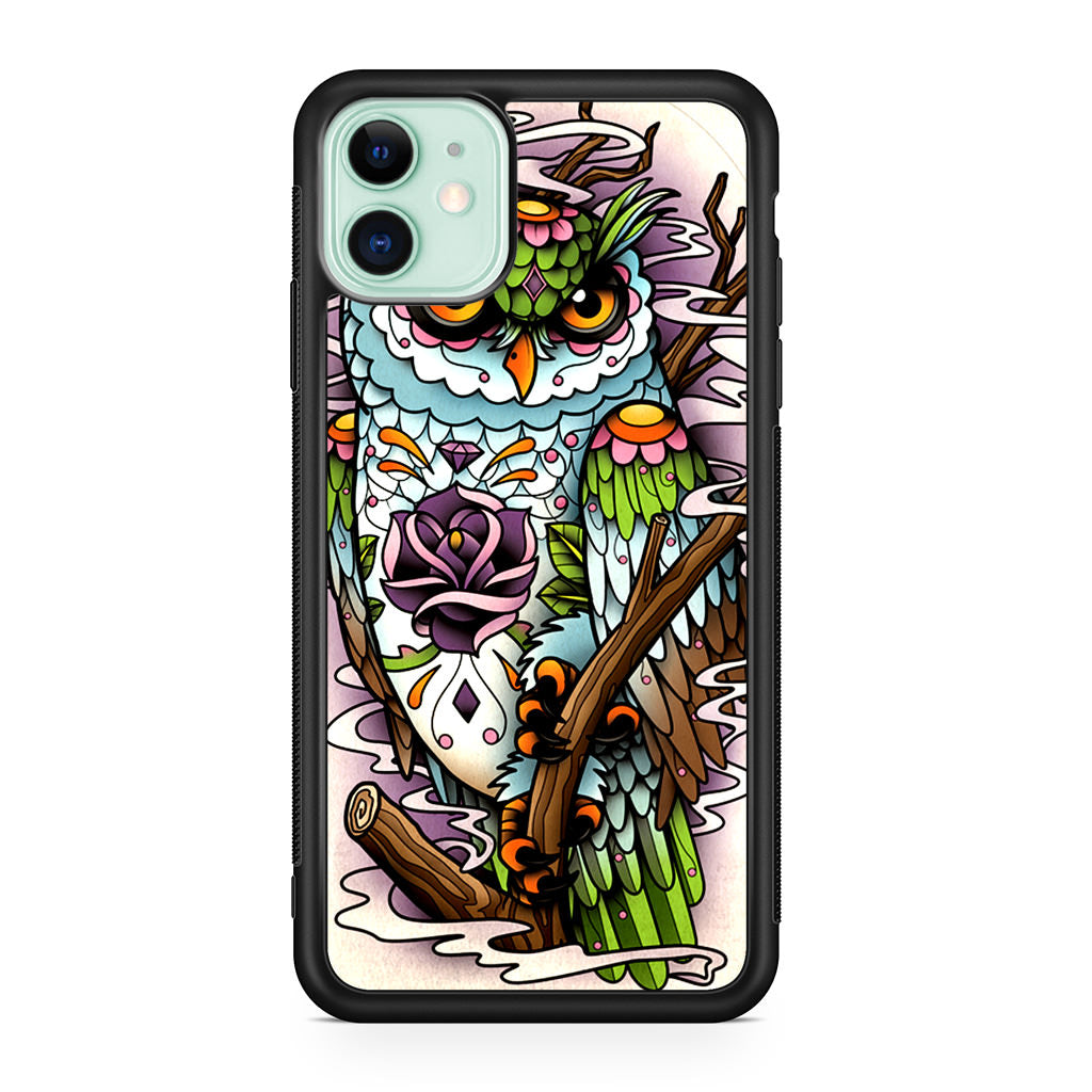 Sugar Skull Owl Tattoo iPhone 11 Case