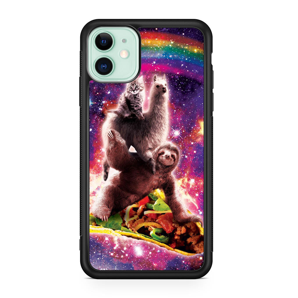 LLama Sloth And Cat Playing Together iPhone 11 Case