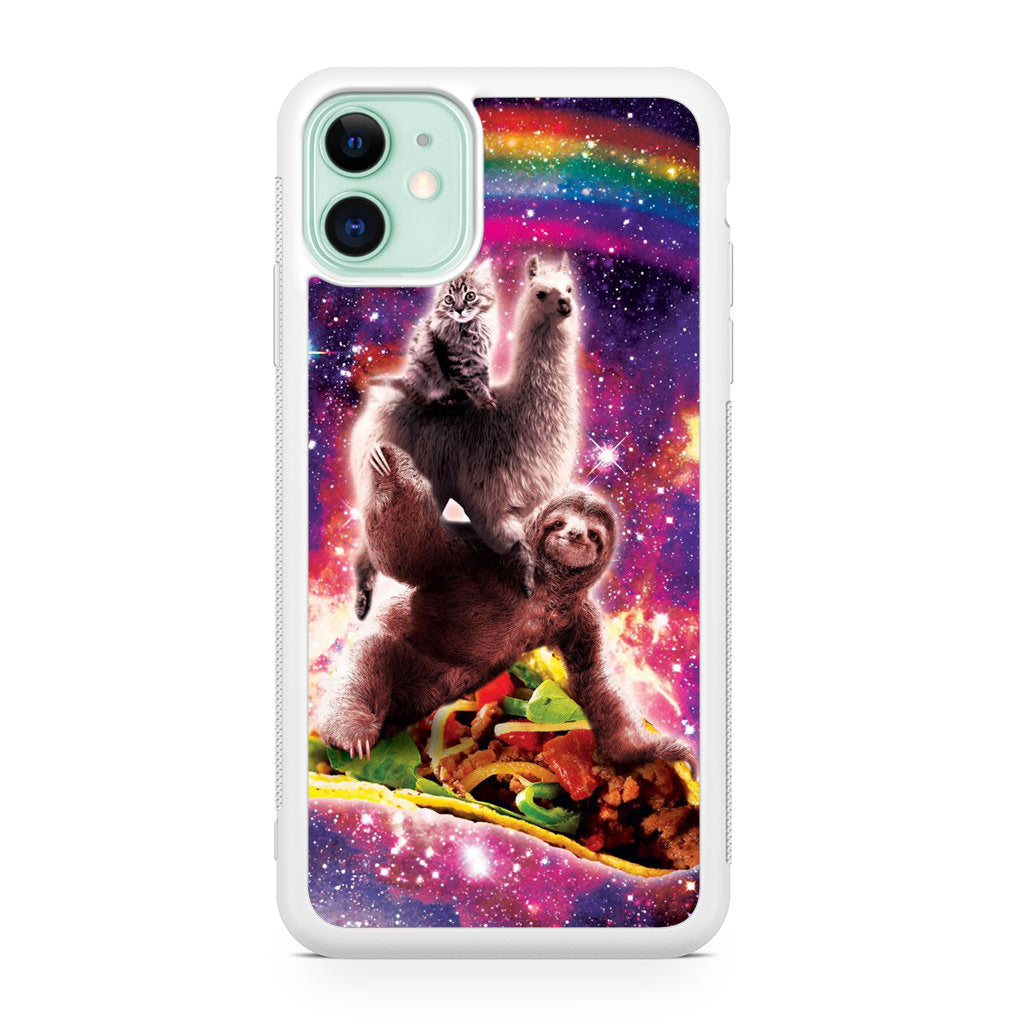 LLama Sloth And Cat Playing Together iPhone 11 Case