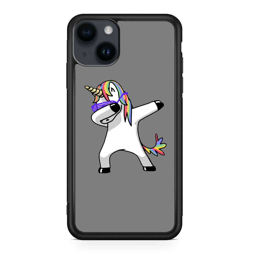 Unicorn Dabbing Grey iPhone 14 / 14 Plus Case