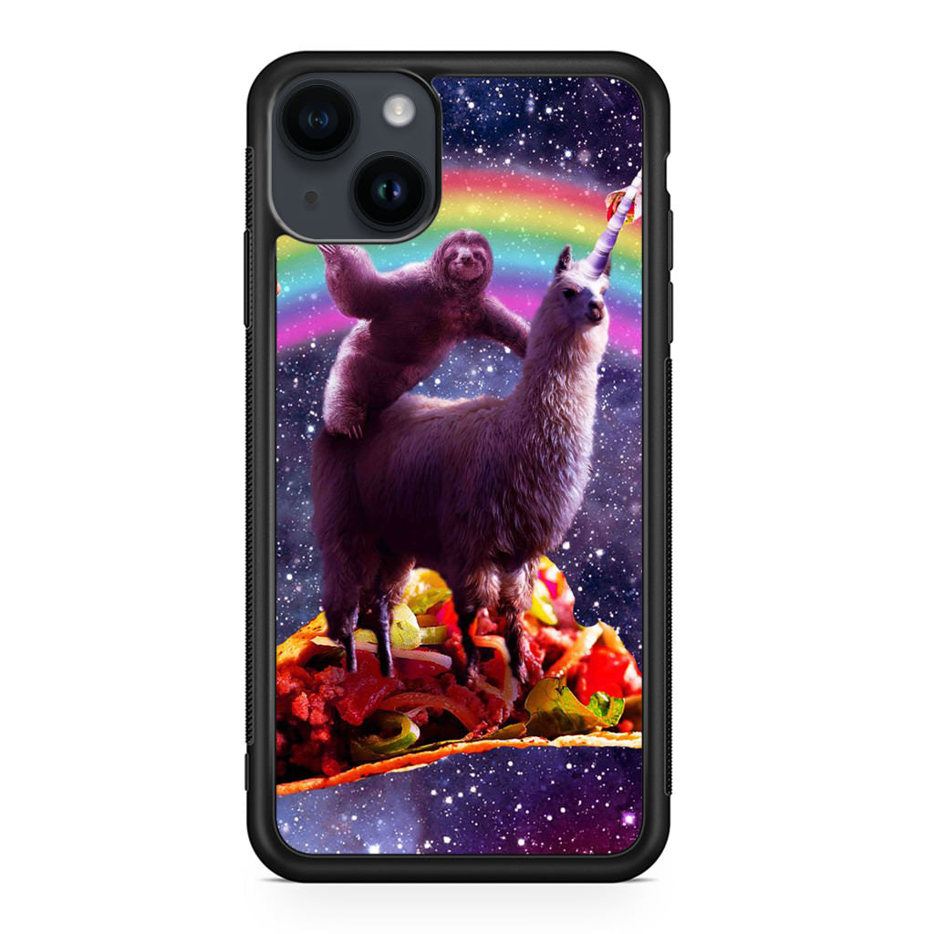 LLama And Sloth On Space iPhone 14 / 14 Plus Case