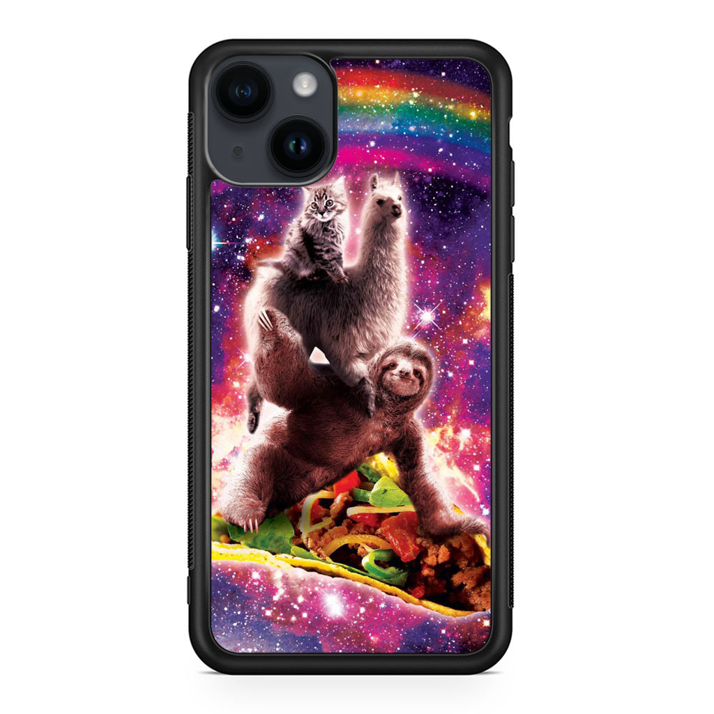 LLama Sloth And Cat Playing Together iPhone 14 / 14 Plus Case