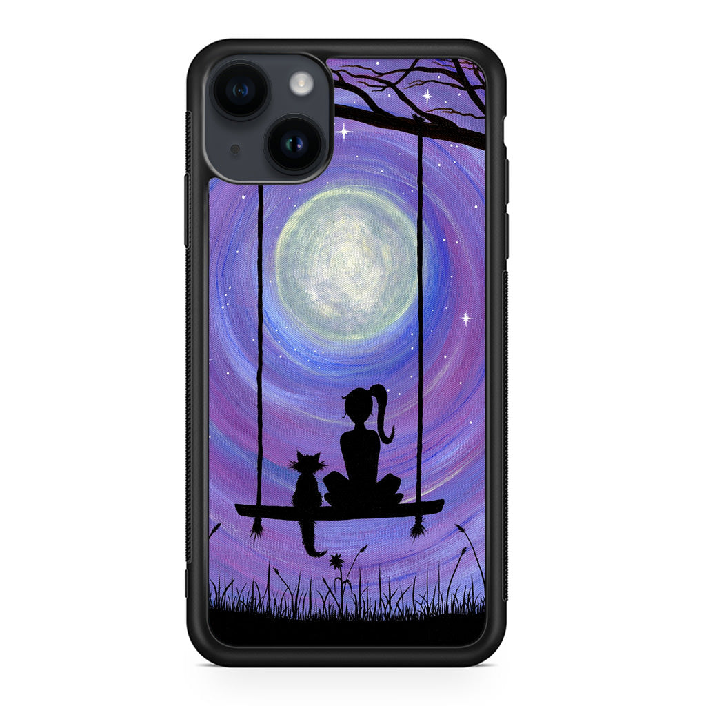 Girl Cat and Moon iPhone 14 / 14 Plus Case