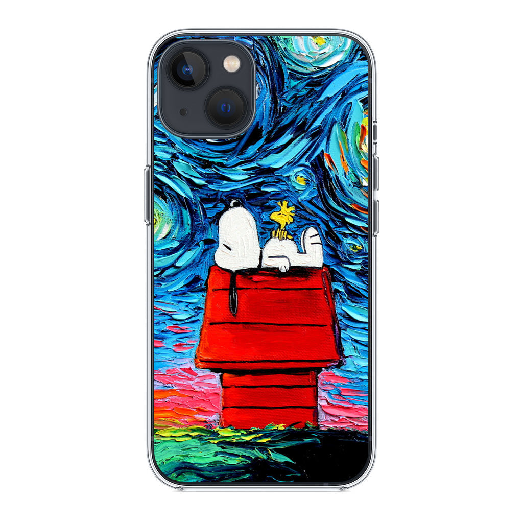 Dog Lying Under Starry Night Van Gogh iPhone 14 / 14 Plus Case