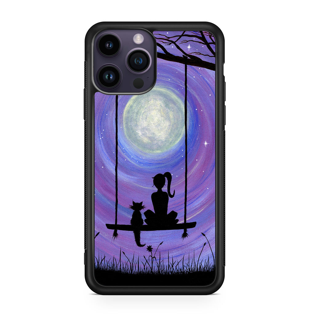 Girl Cat and Moon iPhone 14 Pro / 14 Pro Max Case