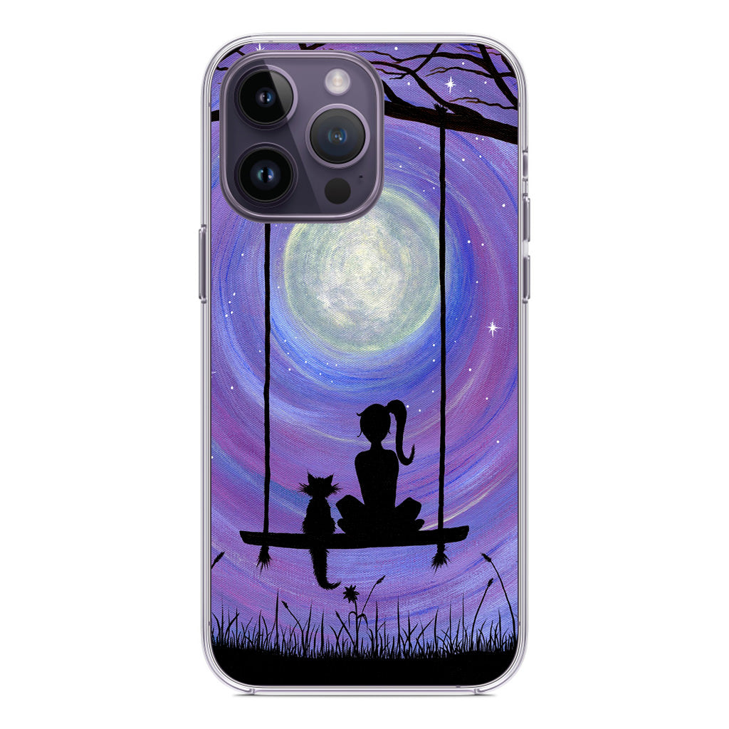 Girl Cat and Moon iPhone 14 Pro / 14 Pro Max Case