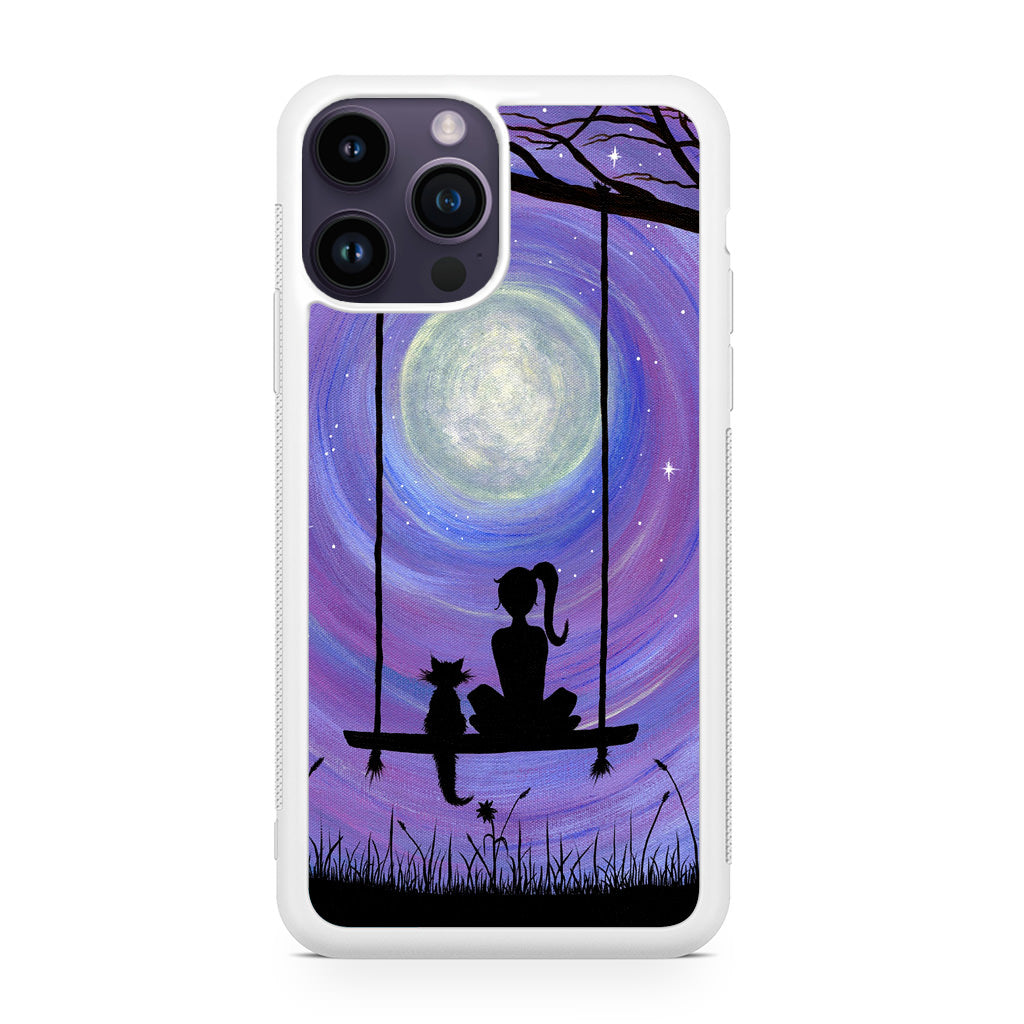 Girl Cat and Moon iPhone 14 Pro / 14 Pro Max Case