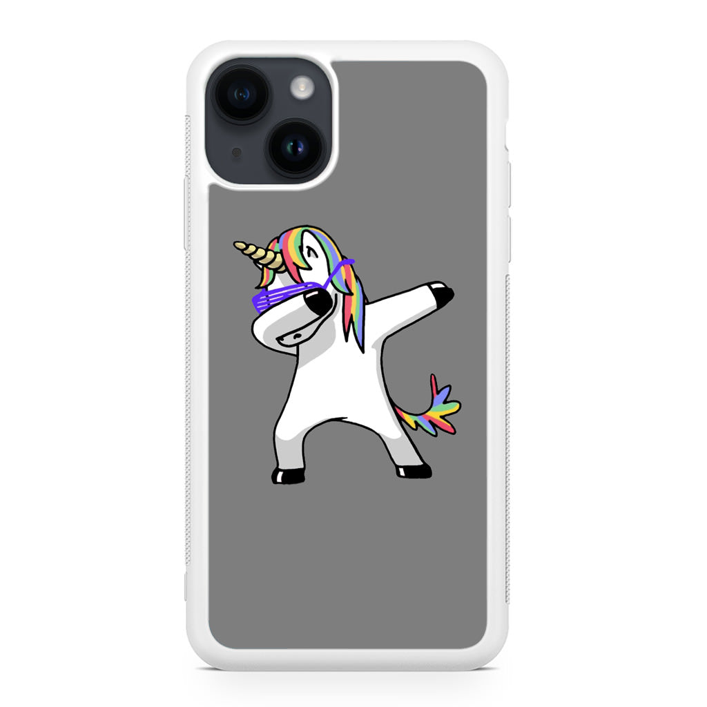 Unicorn Dabbing Grey iPhone 14 / 14 Plus Case