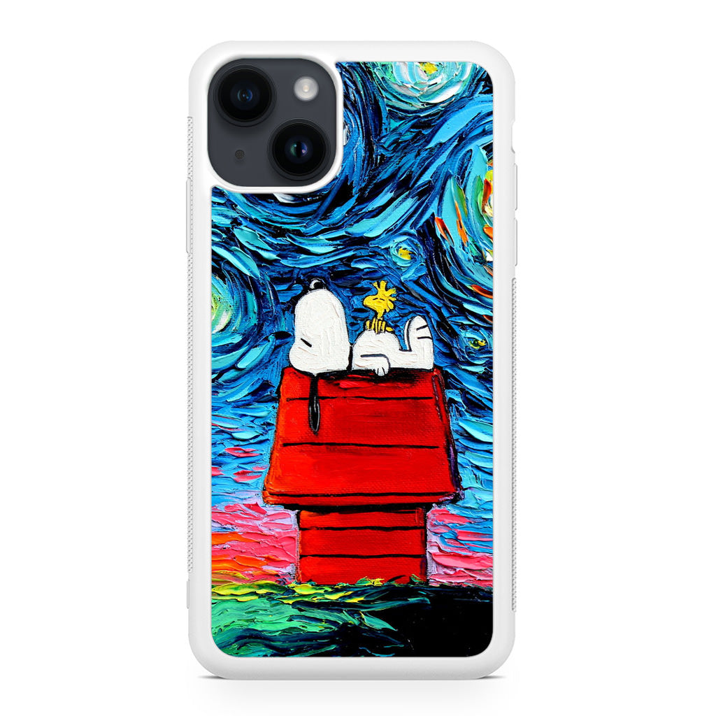 Dog Lying Under Starry Night Van Gogh iPhone 14 / 14 Plus Case