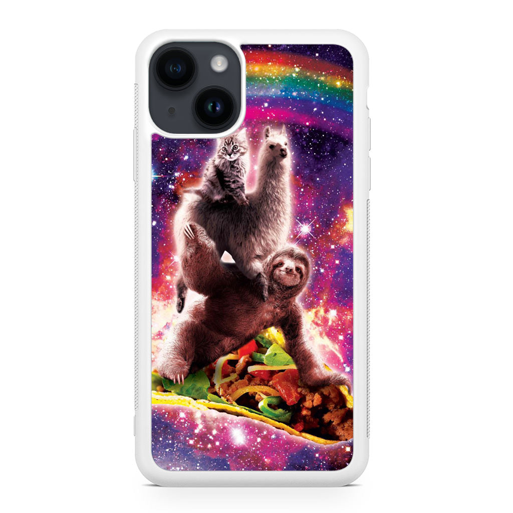 LLama Sloth And Cat Playing Together iPhone 14 / 14 Plus Case