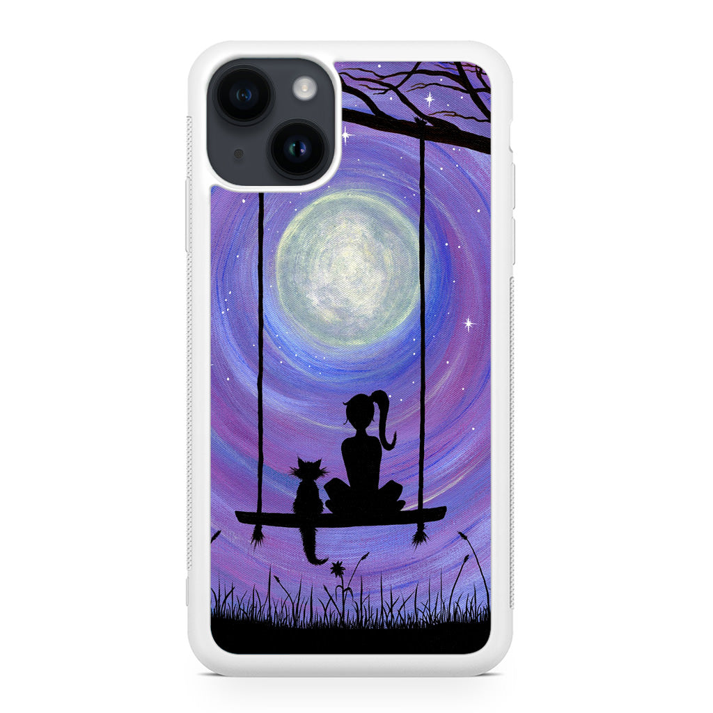 Girl Cat and Moon iPhone 14 / 14 Plus Case